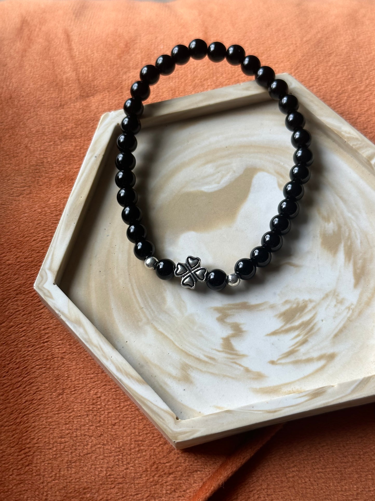 Armband Obsidiaan met klaver