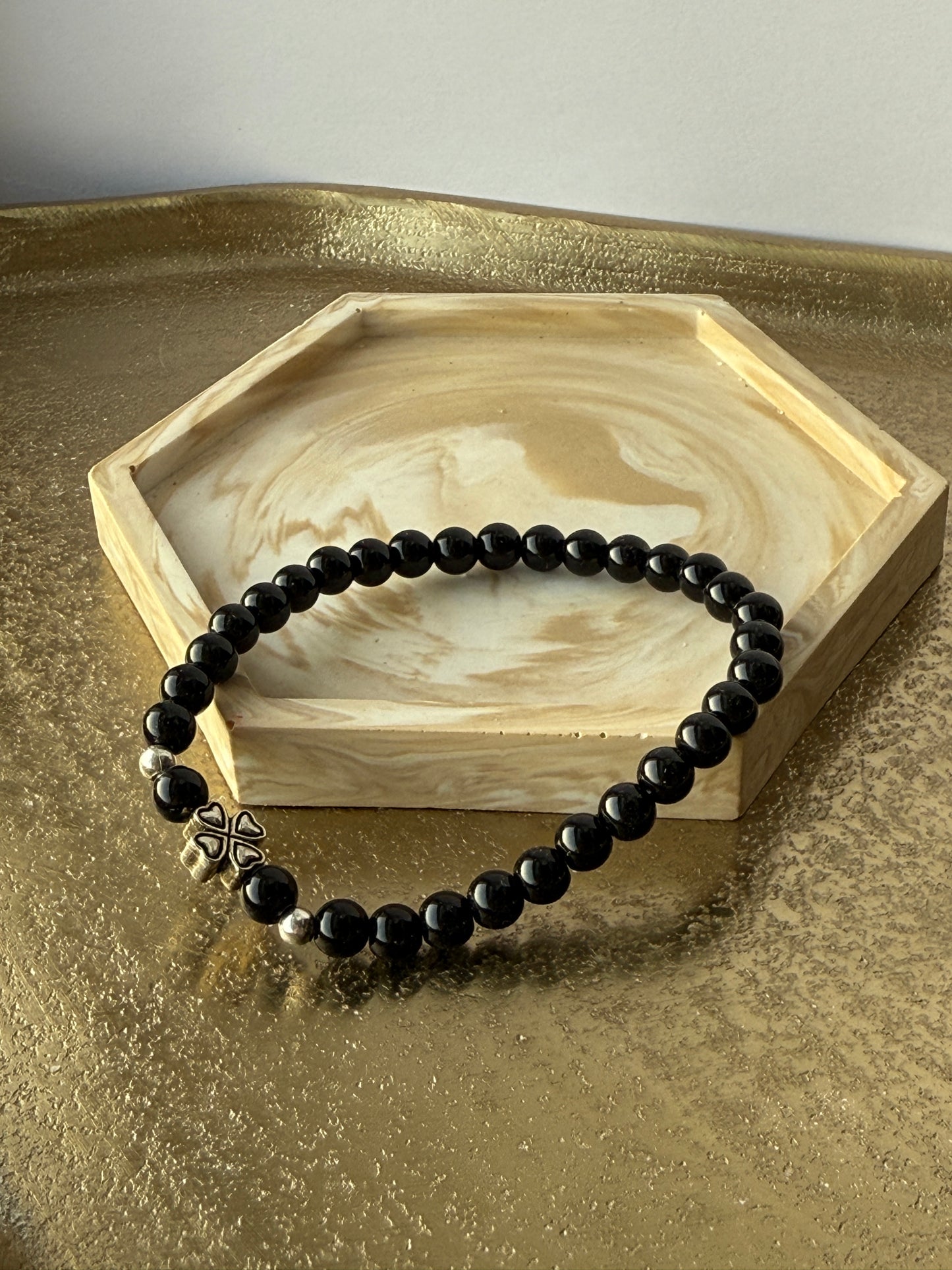 Armband Obsidiaan met klaver