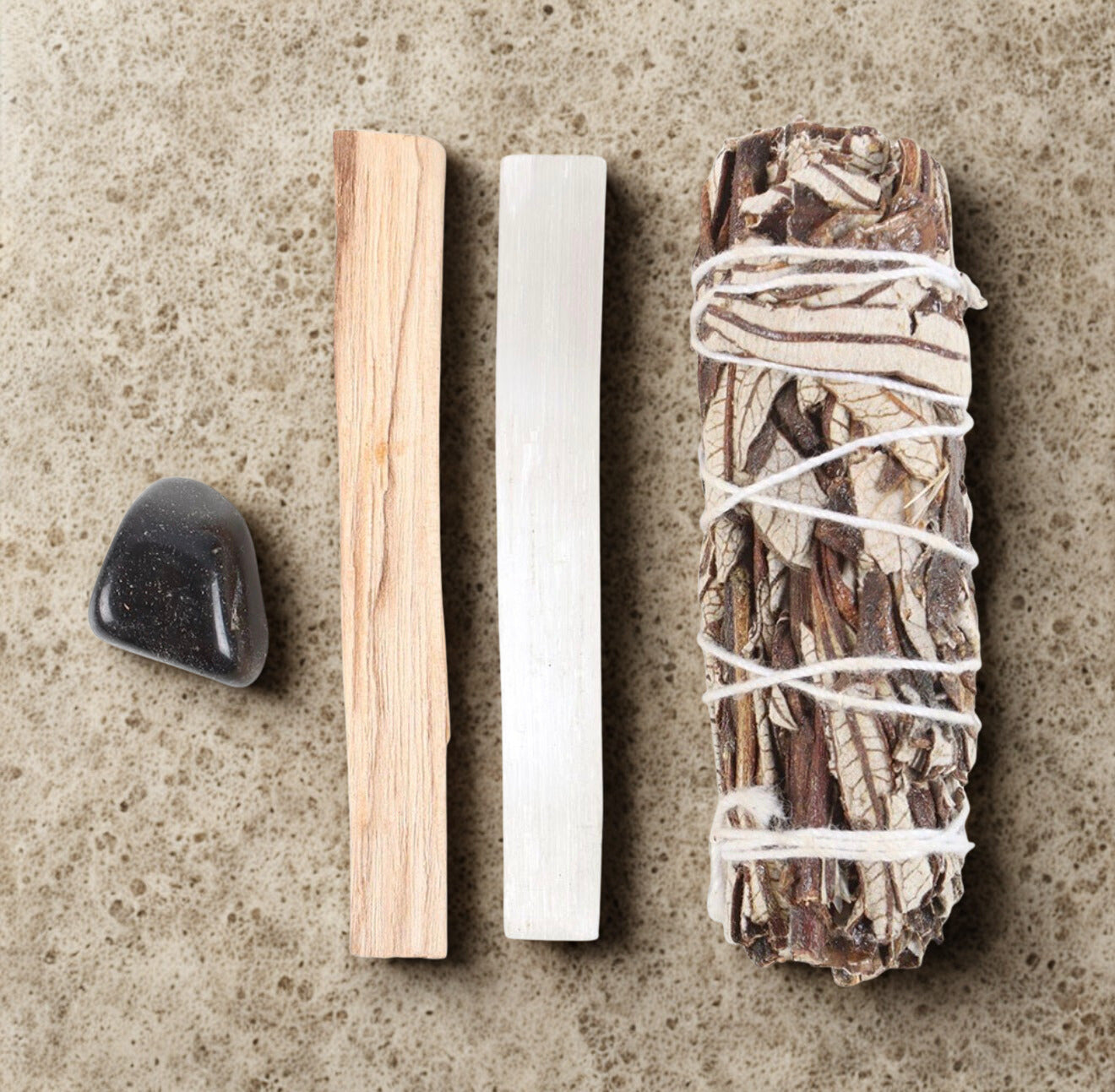 Set voor het reinigen van energie in huis met edelstenen en Palo Santo