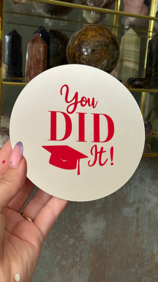 Spiegeltje met tekst “You did it” – rood – 12,5 cm – geslaagd cadeau idee 