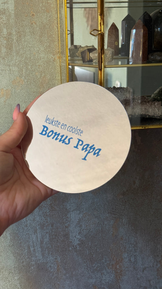 Spiegeltje met tekst “Leukste en coolste bonuspapa” – 12,5 cm blauw – cadeau voor bonusvader