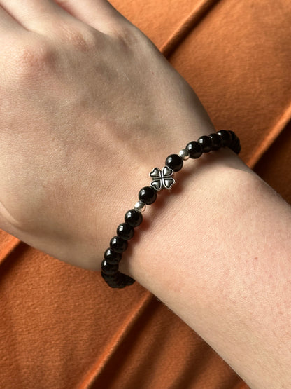Armband Obsidiaan met klaver