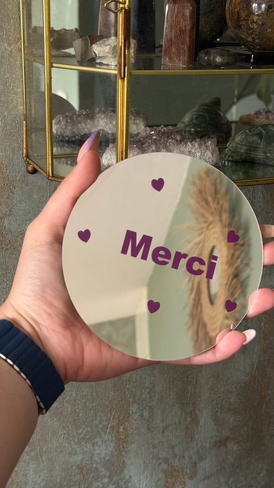 Spiegeltje met tekst “Merci” – 12,5 cm – Origineel cadeau om te bedanken