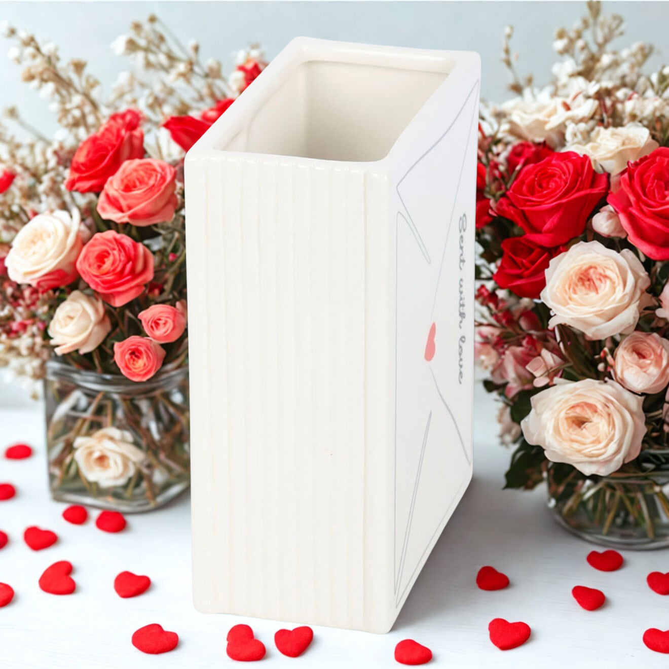 Witte envelop vaas voor bloemen of decoratie