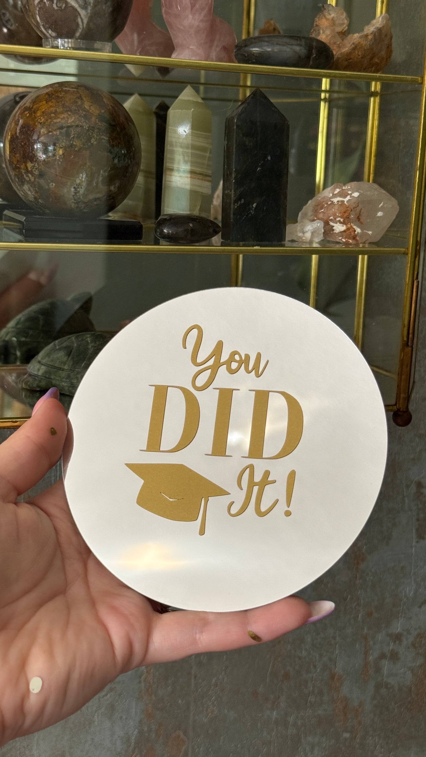 Spiegeltje met tekst “You did it” – 12,5 cm – goud – origineel geslaagd cadeau