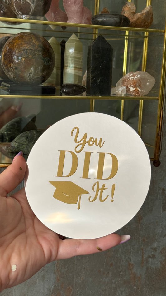 Spiegeltje met tekst “You did it” – 12,5 cm – goud – origineel geslaagd cadeau