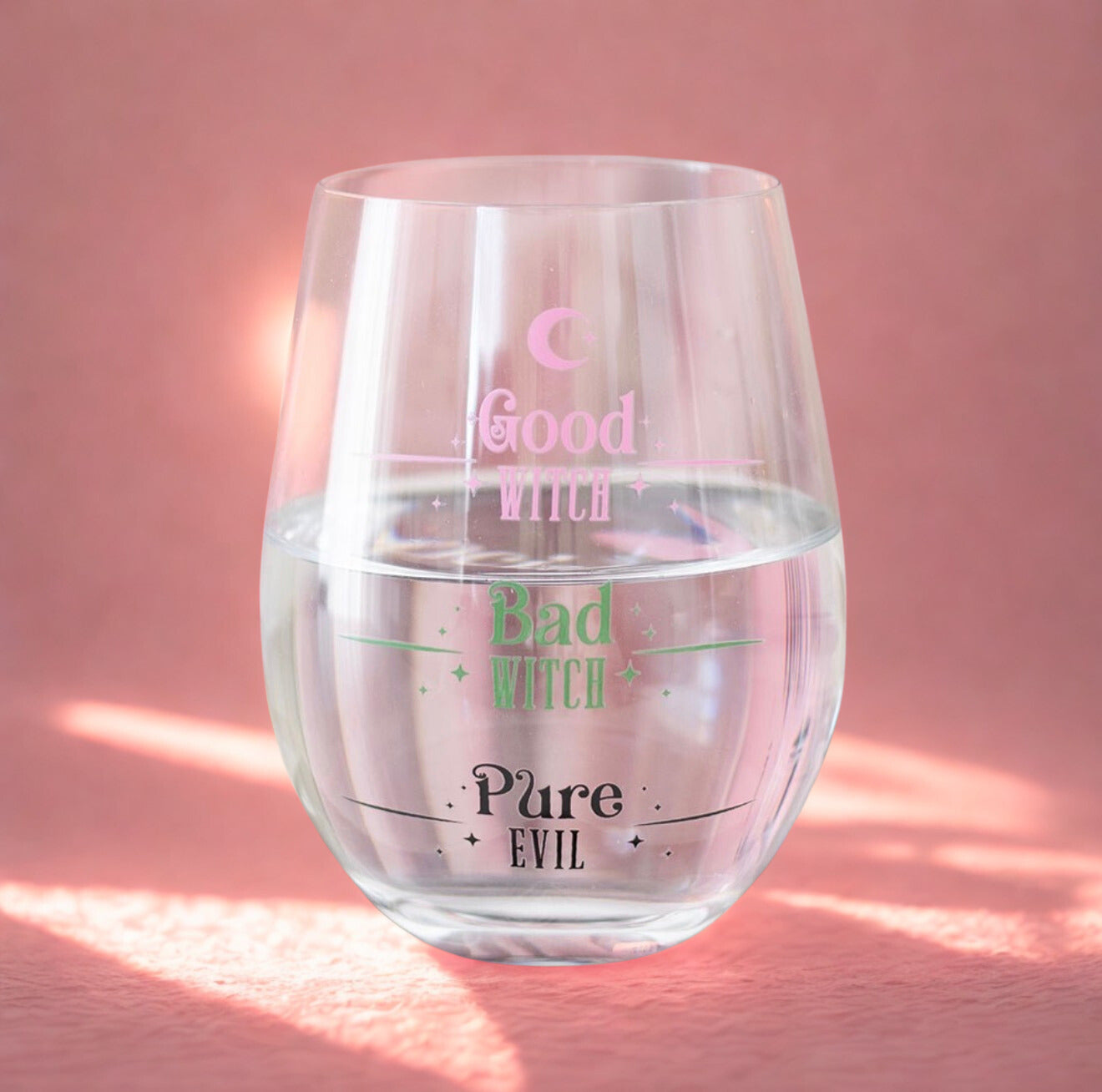 Good Witch Bad Witch stemless glas met tekstdesign