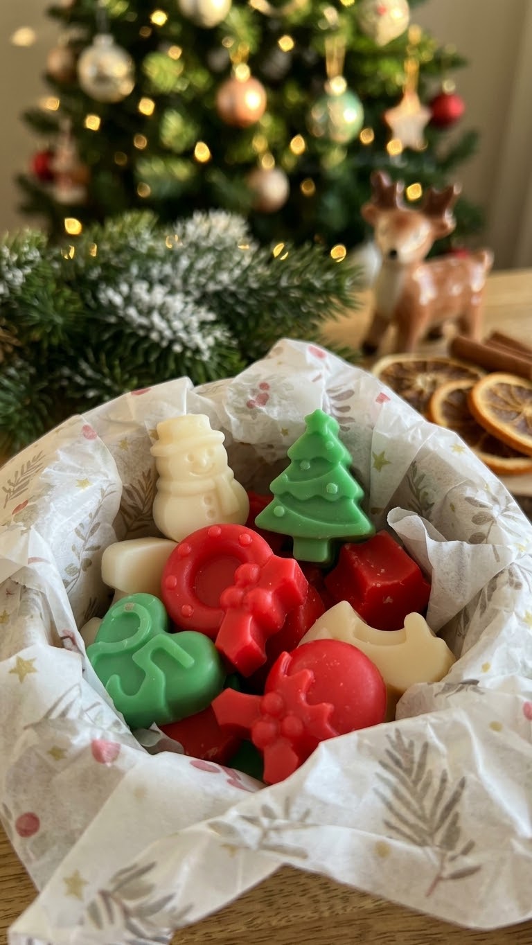 Kerst waxmelts in de geur Xmas Spices met zoete sinaasappel, feestelijke vruchten en warme specerijen, perfect voor een gezellige kerstsfeer in huis