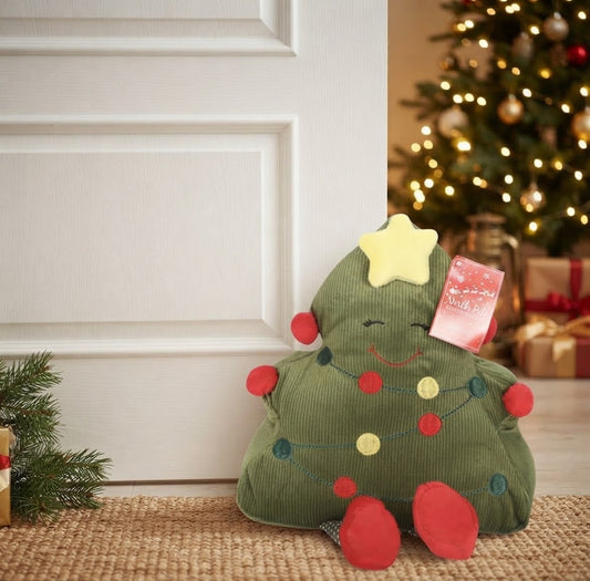  Vrolijke kerstdeurstopper in de vorm van een groene kerstboom met gezichtje, sfeervolle kerstdecoratie voor in huis