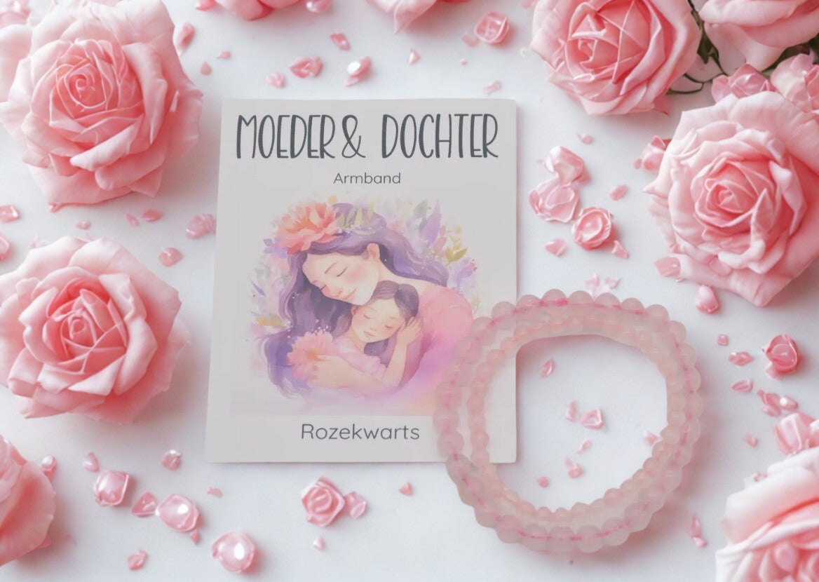 Rozekwarts kogelarmbanden 6 mm en 4 mm in geschenkverpakking