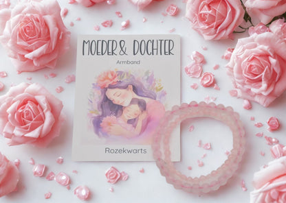 Rozekwarts kogelarmbanden 6 mm en 4 mm in geschenkverpakking