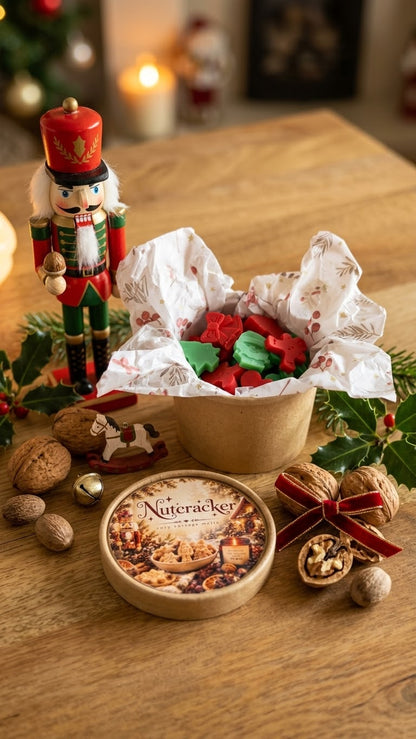 Nutcracker kerst waxmelts met een warme kruidige kerstgeur van sinaasappel, kaneel, kruidnagel, vanille, amber en sandelhout
