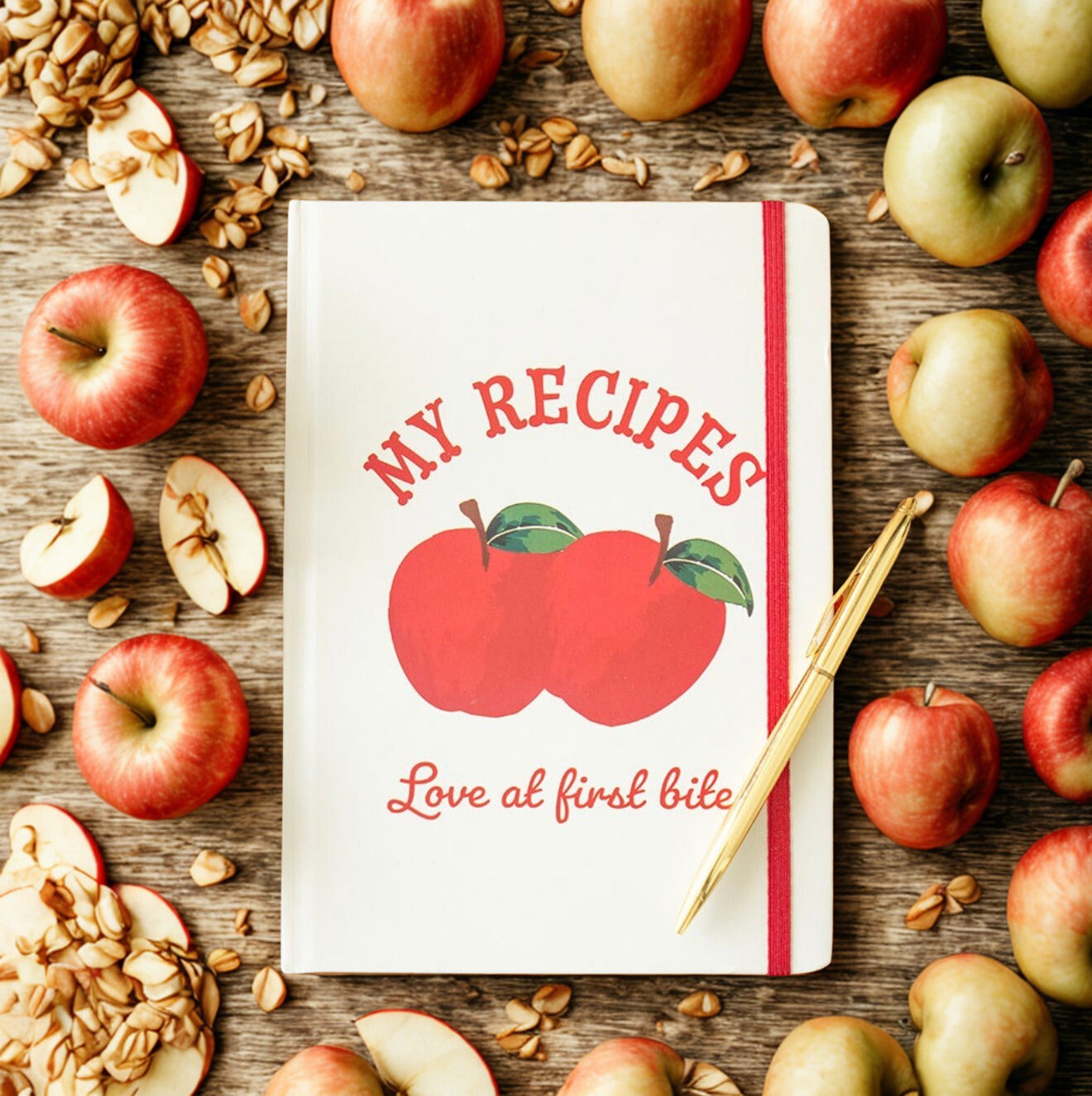 My recipes receptenboekje met appelprint en rode details