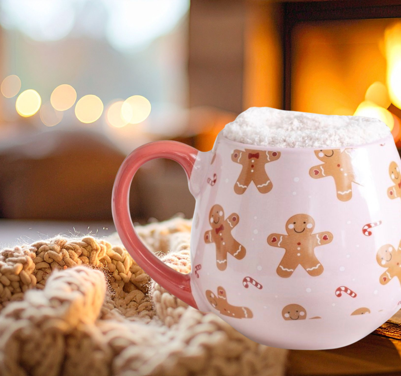 Roze mok met gingerbread print rondom – Rava Home