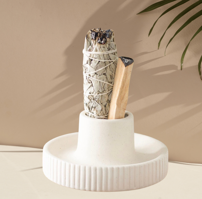 Smudge schaal geribbeld creme – keramische schaal voor Palo Santo en salie